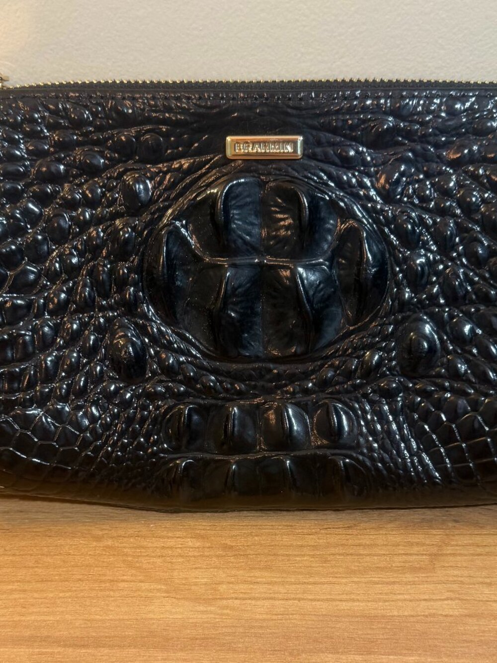 Brahmin Black Melbourne Croc Embossed Leather Wristlet Clutch